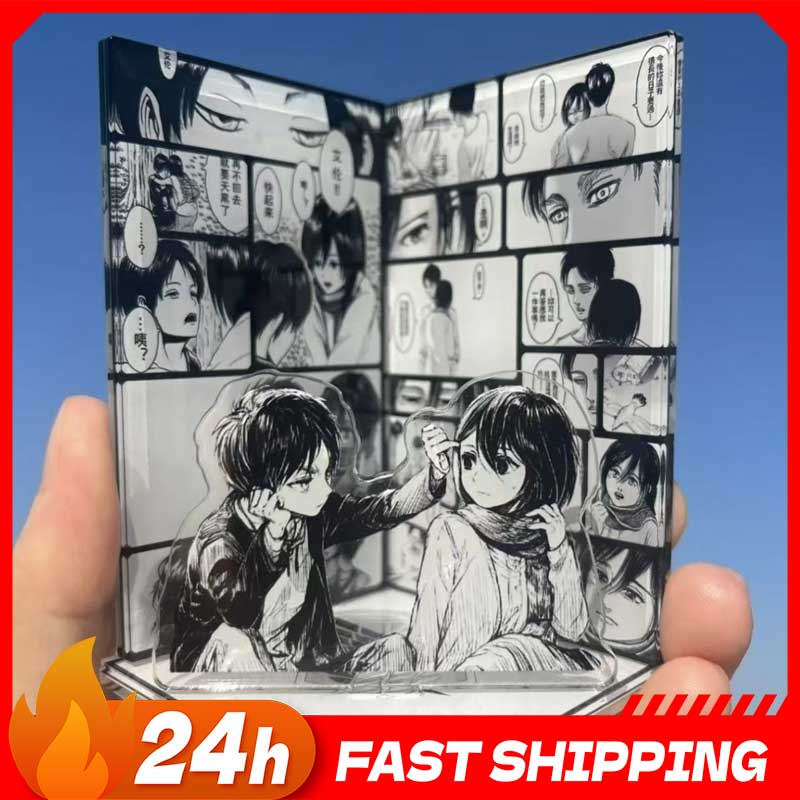Model Kit Holder - ミニ進撃の巨人アニメ周辺グッズ2026 エレン愛ミカサシーン アクリルスタンド DIY エレンフィギュア 黒線画おもちゃ