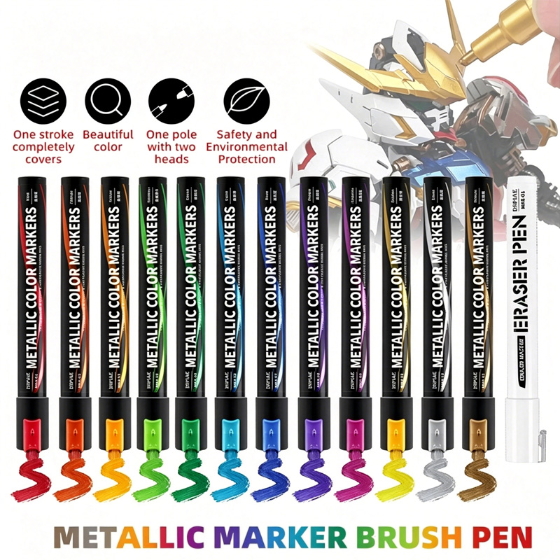 Model Kit Markers - メタリックマーカー カラーリングペン メカペイント用 ペイントツールセット モデルツール 12色
