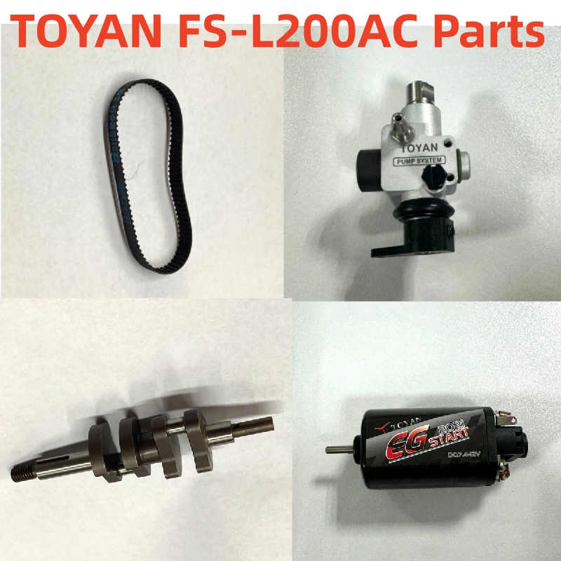 Model Kit Engine - Toyan-ツインシリンダーエンジンモデル、FS-L200AC、キャブレター、モーター、スタートアップベルト、ヒートシールド、クランクロッド、起動ハーネス、パーツ
